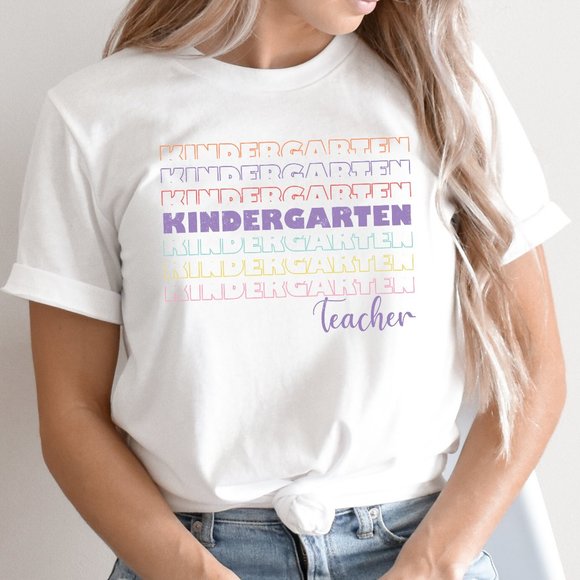 Tops - Kindergarten Teacher Retro Graphic T-shirt Teacher's Gift Unisex Cotton Tee